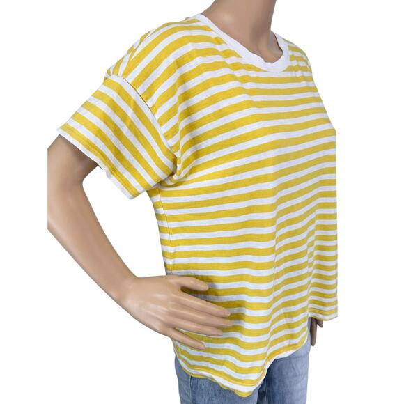 2/$15 J. Crew Striped Cotton Crewneck Tee Yellow White Short Sleeve BR265 Size M - Picture 4 of 10